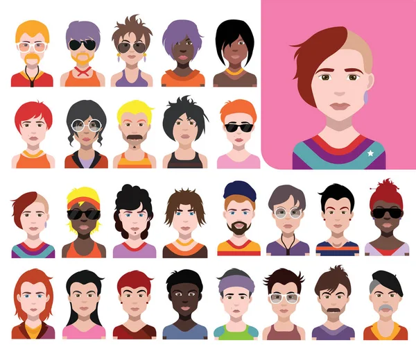 Uppsättning Människor Ikoner Avatarer Platt Stil Med Ansikten Färgstark Illustration — Stockfoto