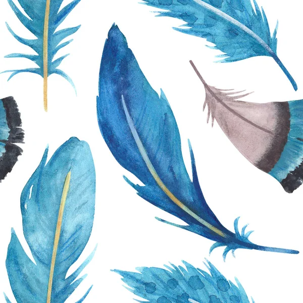 Hand drawn watercolor vibrant feathers seamless pattern — Stock Photo, Image