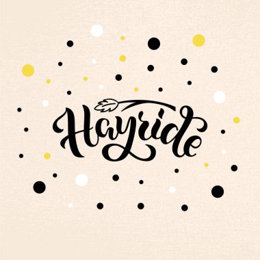 Pankart, broşür, poster, kıyafet, logo ve reklam tasarımı için saman arabasının illüstrasyonunun vektör çizimi. Şablon, tabela, ilan tahtası, yazdırma, fiyat listesi, broşür, davetiye için el yazısı metni