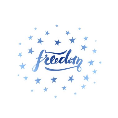 Afiş, kartpostal, poster, kıyafet, logo ve reklam tasarımı için el yazısıyla yazılmış özgürlük mektuplarının vektör çizimi. Şablon, tabela, reklam panosu, baskı metni. Fırça harfi taklidi