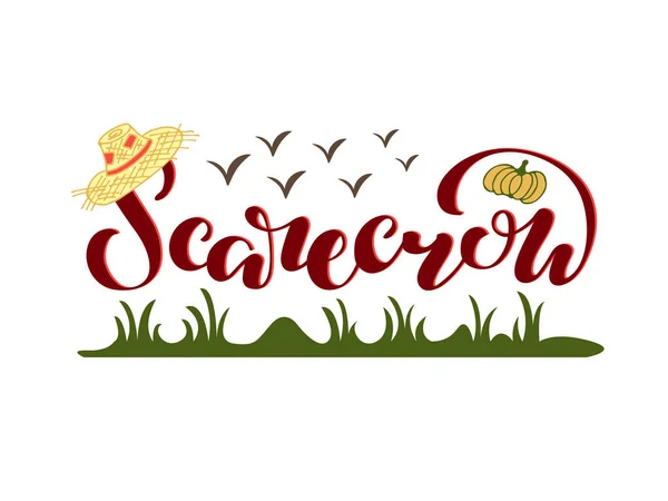 Vector Illustration Scarecrow Brush Lettering Banner Flyer Poster Clothes Postcard — 图库矢量图片