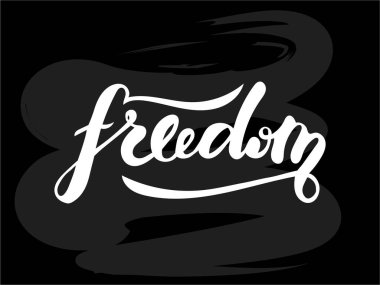 Afiş, kartpostal, poster, kıyafet, logo ve reklam tasarımı için el yazısıyla yazılmış özgürlük mektuplarının vektör çizimi. Şablon, tabela, reklam panosu, baskı metni. Fırça harfi taklidi