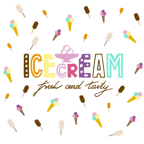 Ilustración Vectorial Letras Helado Para Pancarta Panfleto Póster Ropa Logotipo — Archivo Imágenes Vectoriales