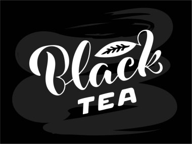 Paket, afiş, el ilanı, poster, bistro, kafe, dükkan tabelası, reklam tasarımı için siyah çay fırçası harflerinin vektör çizimi. Şablon, imza, ilan tahtası, yazdırma için el yazısıyla yazılmış metin 