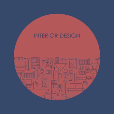 İç tasarım stüdyosu, web tasarımı, dekorasyon, reklam, el ilanı, fiyat listesi, matbaa, etiket veya logo için minimalist altyapının vektör çizimi. Kopya alanı ile çizgi çizimi