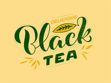 Paket, afiş, el ilanı, poster, bistro, kafe, tabela, reklam tasarımı için harika siyah çay fırçası harflerinin vektör çizimi. Şablon, imza, ilan tahtası, yazdırma için el yazısıyla yazılmış metin 
