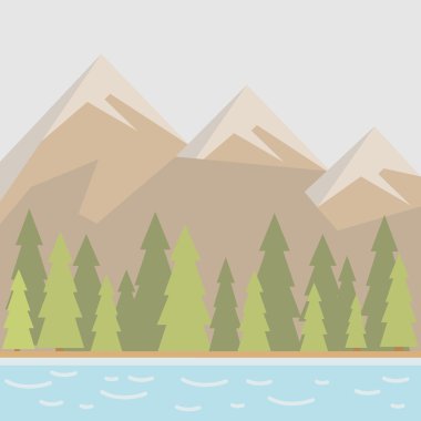 Doğal peyzaj göl ve orman. Vektör düz çizgi film illüstrasyon