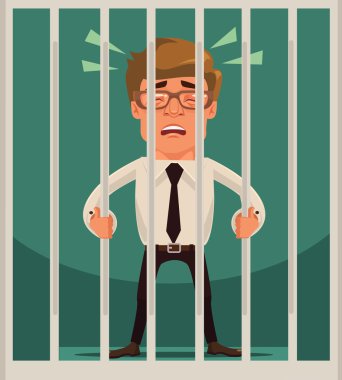 Tutuklu işadamı karakter. Vektör düz çizgi film illüstrasyon