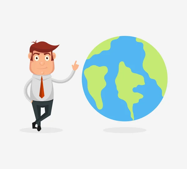 Man character with planet earth. Vector flat cartoon illustration — Stock Vector