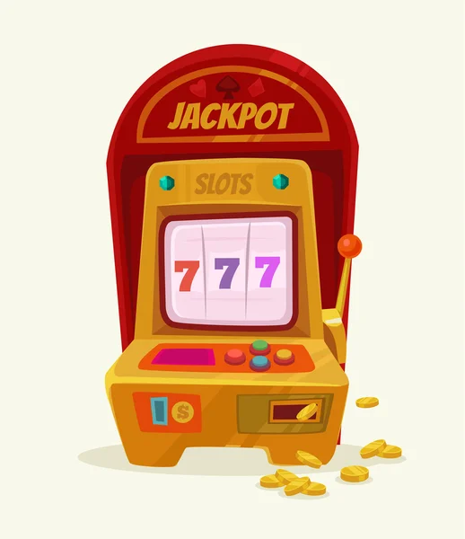 Slot machine with 777 and money. Vector flat cartoon illustration — Stock Vector