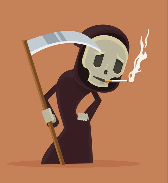 Deja de fumar. Fumar carácter de muerte. Vector plano ilustración de dibujos animados — Vector de stock