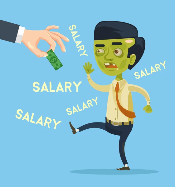 Zombie kantoor werknemer karakter proberen vangen van salaris. Vectorillustratie platte cartoon — Stockvector