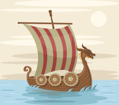 Viking gemisi. Vektör düz çizgi film illüstrasyon