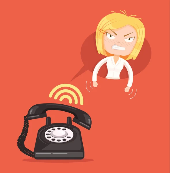 Θυμωμένος γραφείο γυναίκα χαρακτήρα κλήσης. Επίπεδη καρτούν εικονογράφηση φορέα — Διανυσματικό Αρχείο
