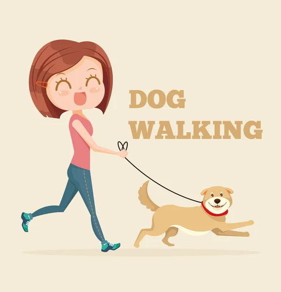 Servizio di dog walking. illustrazione del fumetto piatto vettoriale — Vettoriale Stock