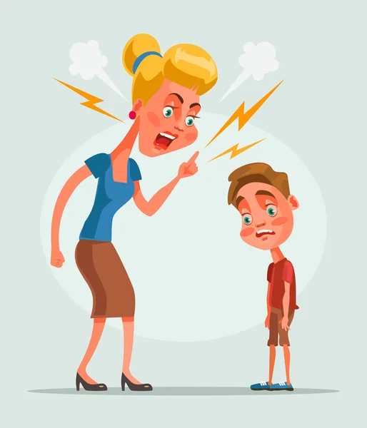 Mother character scolds son character. Vector flat cartoon illustration — Stock Vector