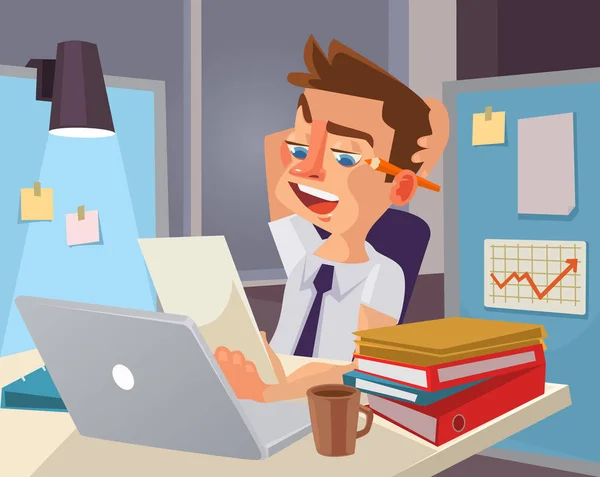 Trabalho duro. Caráter de trabalhador de escritório cansado. Ilustração de desenho animado plano vetorial —  Vetores de Stock