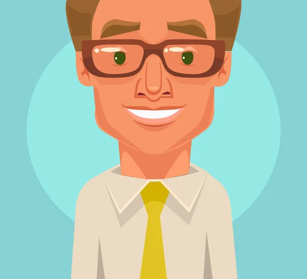 Trabalho de escritório feliz caráter empresário sorriso. Ilustração de desenho animado plano vetorial —  Vetores de Stock