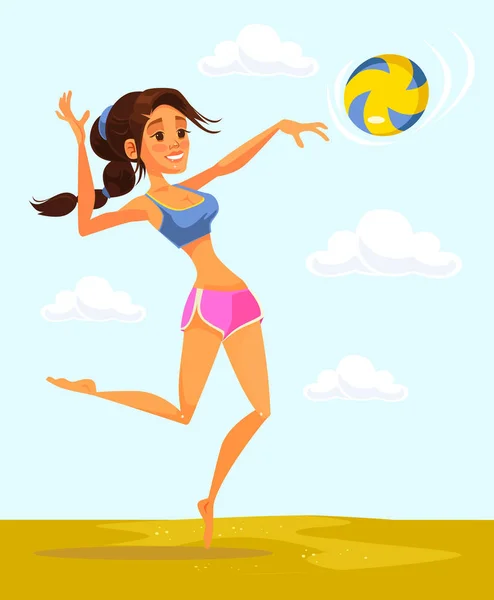 Voleibol jugador mujer personaje. Vector plano ilustración de dibujos animados — Archivo Imágenes Vectoriales