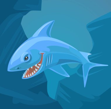Köpekbalığı karakter Keskin dişlere sahip. Vektör düz çizgi film illüstrasyon