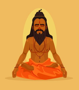 Yogi adam karakter meditasyon. Vektör düz çizgi film illüstrasyon
