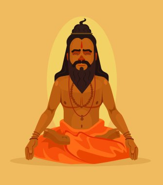 Meditating yogi man character. Vector flat cartoon illustration clipart