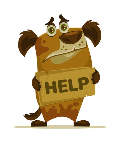 Personagem cão precisa de casa e ajuda. Ilustração de desenho animado plano vetorial —  Vetores de Stock