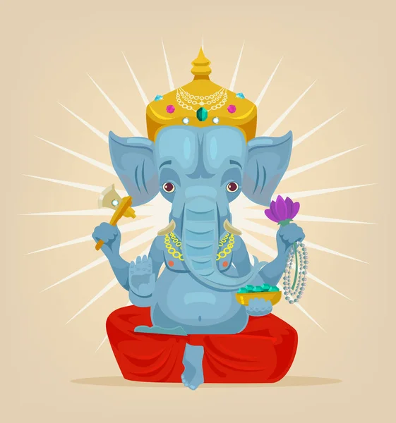 Seigneur Ganesh éléphant caractère. Illustration vectorielle de dessin animé plat — Image vectorielle