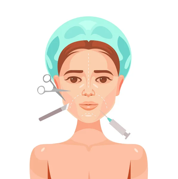 Plastic surgery. Woman face. Vector flat cartoon illustration — Stock Vector