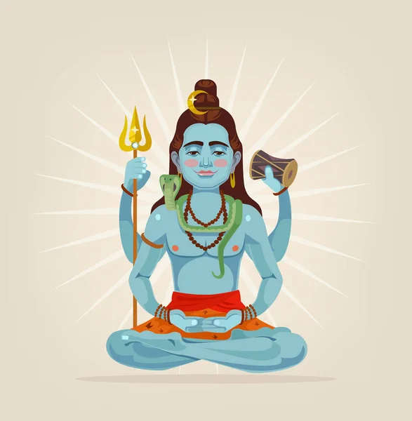 Deus Shiva personagem sentado na posição de lótus. Ilustração de desenho animado plano vetorial —  Vetores de Stock