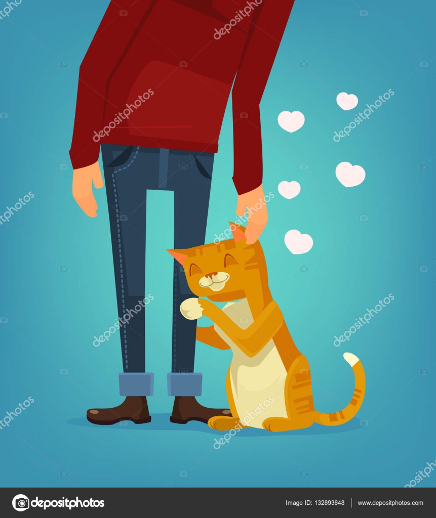 Lindo personaje de gato abrazar a su dueño. Vector plano ilustración de  dibujos animados Vector de stock #132893848 de ©prettyvectors