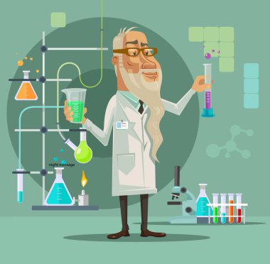 Eski bilim adamı karakter. Vektör düz çizgi film illüstrasyon