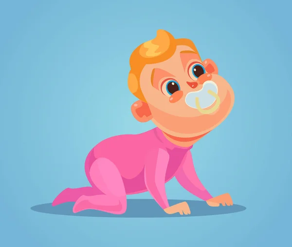 Crawling karakter bayi. Ilustrasi kartun datar vektor - Stok Vektor
