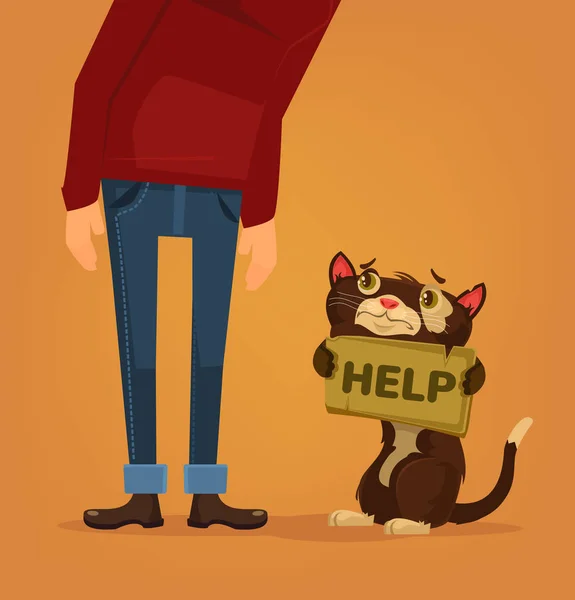 Karakter van de kat huis en hulp nodig. Vectorillustratie platte cartoon — Stockvector