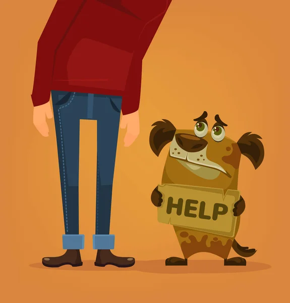 Karakter van de hond huis en hulp nodig. Vectorillustratie platte cartoon — Stockvector