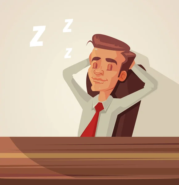 Caráter de trabalhador de escritório sonolento. Ilustração de desenho animado plano vetorial —  Vetores de Stock