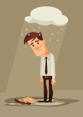 Depresif üzgün office işçisi karakter. Vektör düz çizgi film illüstrasyon