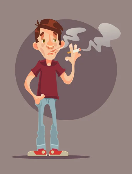 Joven personaje fumando cigarrillo. Vector plano ilustración de dibujos animados — Vector de stock