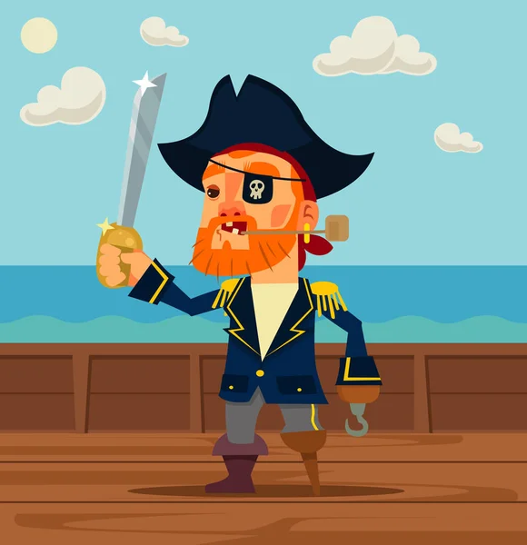 Feliz carácter de capitán pirata. Vector plano ilustración de dibujos animados — Vector de stock