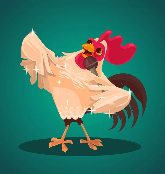 Un personnage de coq chantant une chanson. Illustration vectorielle de dessin animé plat — Image vectorielle