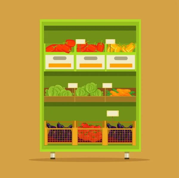 Mercato delle verdure. illustrazione del fumetto piatto vettoriale — Vettoriale Stock