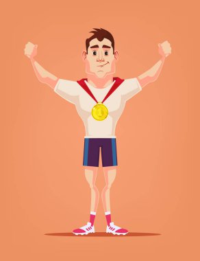 Kazanan adam karakter. Vektör düz çizgi film illüstrasyon