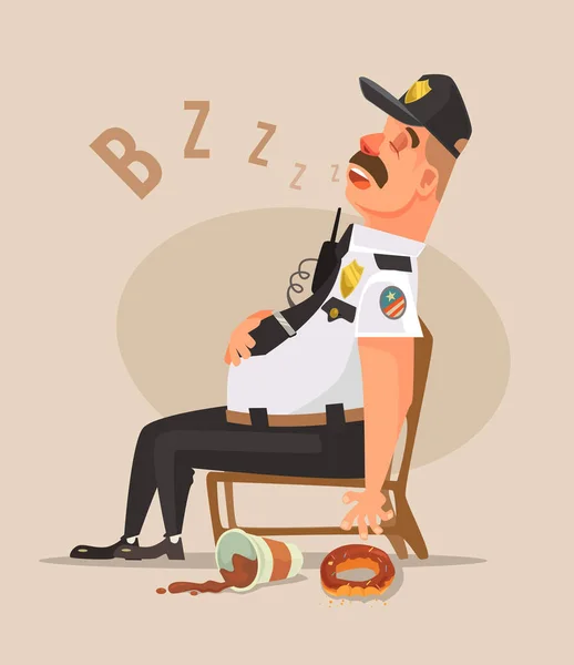 Polis adam karakter uyku koru. Vektör düz çizgi film illüstrasyon — Stok Vektör