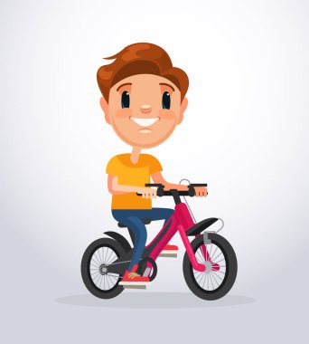 Küçük çocuk karakter binicilik bisiklet. Vektör düz çizgi film illüstrasyon