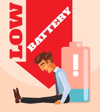 İşadamı karakter enerji pil yok. Vektör düz çizgi film illüstrasyon