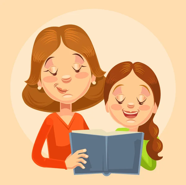 Mutter und Tochter lesen. Vektor flache Cartoon-Illustration — Stockvektor