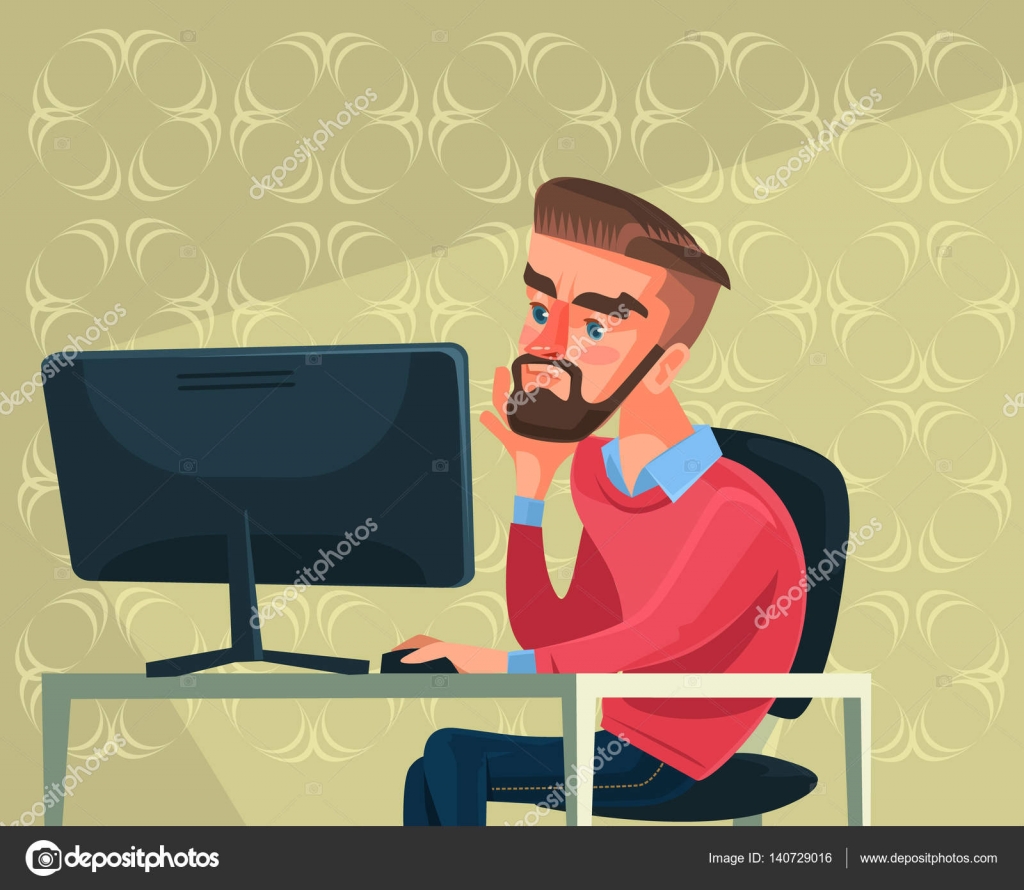 Tired man character work at laptop. Vector flat cartoon illustration Stock Vector Image by ©prettyvectors #140729016 Tired man character work at laptop. Vector flat cartoon illustration Stock Vector Image by ©prettyvectors #140729016