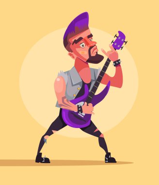 Rock yıldızı erkek karakter. Vektör düz çizgi film illüstrasyon