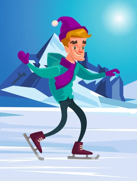 Man karakter schaatsen. Vectorillustratie platte cartoon — Stockvector
