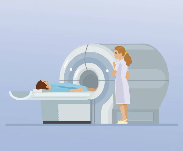 Ct scan und geduldig. Vektor flache Cartoon-Illustration — Stockvektor